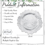 50 Pcs 13 Inch Charger Plates Bulk Plastic Plate Chargers with Floral Reef Design Round Ruffled Rim Dinner Charger Plates for Dinner Wedding Party Event Table Setting Decor (Silver)