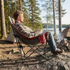 SUNNYFEEL Heated Rocking Camping Chair Fully Padded Patio Folding Chair Portable Oversized Outdoor Rocker High Back Lawn Recliner with Side Pocket Camp Rocker Chairs for Adults Heavy Duty 500 LBS Red