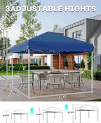 10x10 Pop Up Canopy Tent, Easy Up Canopy with 3 Adjustable Height, Outdoor Sun Shade with 4 Sandbags & Carrying Bag for Camping, Parties,Outdoor Events-Blue