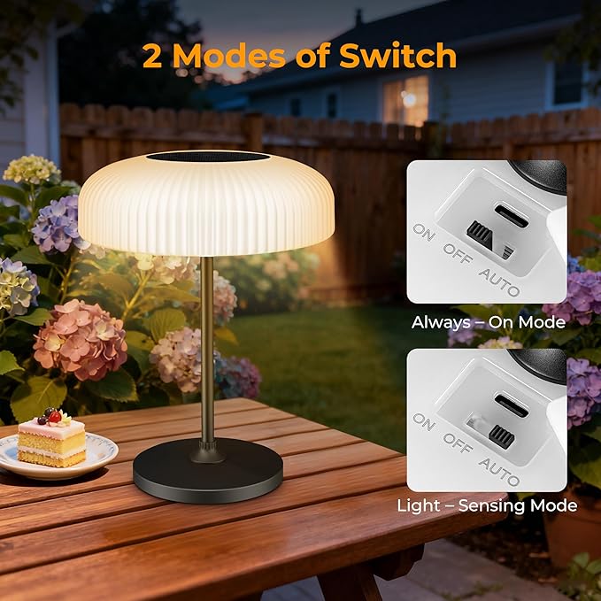 2 Color Table Touch Lamp, Versatile Solar and USB-C Rechargeable Desk Lamp with IP65 Waterproof Design, Indoor/Outdoor Ligh Perfect for the Patio, Garden, Camping, Bathroom, and Bedside Use.