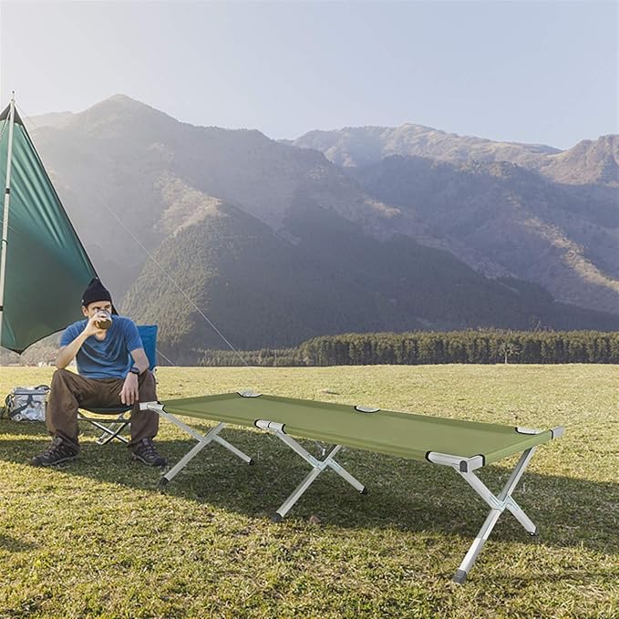 Flandre Folding Camping Cot Lightweight Portable Camping Bed with Carrying Bag, Indoor Outdoor Sleeping Bed Easy Set up for Adults Kids Camping Hiking Hunting Traveling Army Green