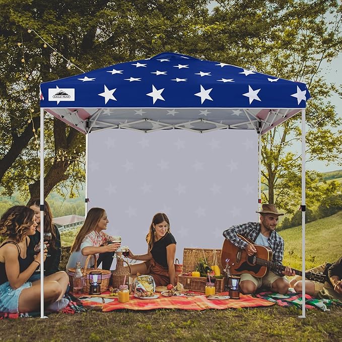 EAGLE PEAK Commercial Canopy 8x8 Pop Up Canopy Tent with 1 Sidewall, Easy Setup Heavy Duty Instant Event Shelter for Vendors & Markets, Outdoor Sun Shade, American Flag