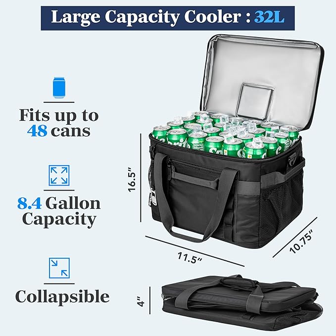 OPUX Cooler Bag, 48/60 Cans Insulated Soft Collapsible Portable Cooler, Soft Sided Leakproof Cooler for Beach Camping with Shoulder Strap, Ice Chest for Travel Road Trip Picnic