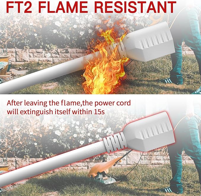 16/3 50 FT Outdoor Extension Cord Waterproof, Weatherproof & Flame Retardant White 3 Prong Power Cord Outside for Lawn & Garden, 13 Amps 1625 Watts 125 VAC 16AWG SJTW, ETL Listed