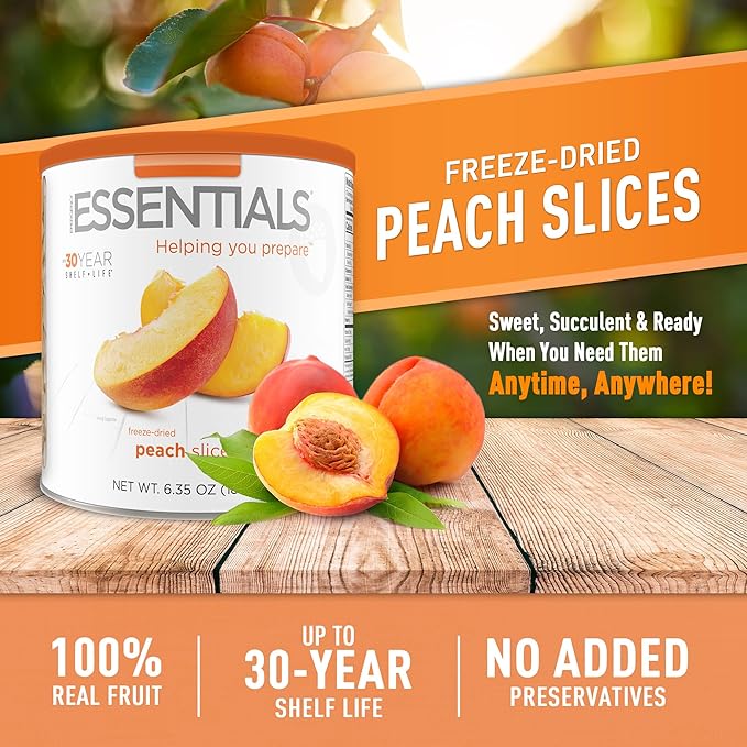 Emergency Essentials Freeze-Dried Peach Slices #10 Can, Freeze-Dried Fruit, Freeze-Dried Peaches, Peach Rings Snacks, Emergency Food Cans, 30-Year Shelf Life Food