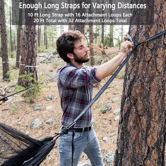 Sunyear Hammock Camping with Rain Fly Tarp and Net, Portable Camping Hammock Double Tree Hammock Outdoor Indoor Backpacking Travel & Survival, 2 Tree Straps,100% Waterproof