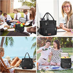 LOKASS Lunch Bag& Lunch Box for Men Women Double Deck,Large Insulated Adult Lunch Box Leakproof Lunchbox Cooler Bag for Work Picnic Beach,（Black,16L）