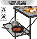 RedSwing Folding Grill Table with Extension Space, Adjustable Height Portable Large Stand Camp Table for Outdoor Indoor Camping Picnic BBQ, Black with Side Panels