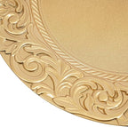 150 Pcs 13 Inch Gold Charger Plates, Bulk PP Wedding Chargers with Floral Reef Design Decorative Round Ruffled Rim Dinner Plates for Wedding Party Event Table Setting Decoration