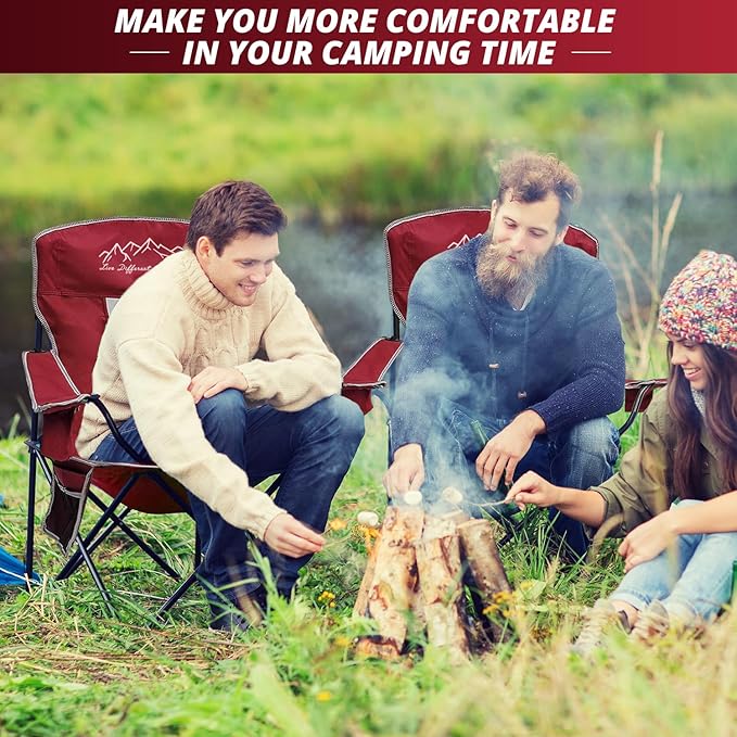 2PCS SAILARY Mesh Folding Camping Chairs, Oversized Portable Outdoor Chairs, Weight Capacity 325 lbs with Cup Holder, Storage Pocket, Carry Bag Red