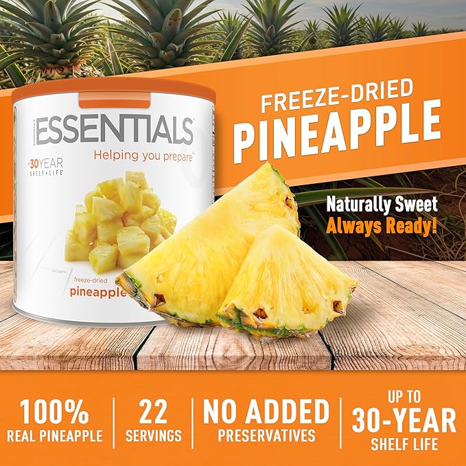 Emergency Essentials Freeze-Dried Pineapple Dices #10 Can | 22 Servings of Real Fruit | 30-Year Shelf Life | Long-Term Emergency Food, Snack, and Dessert Ingredient | Lightweight & Ready to Eat