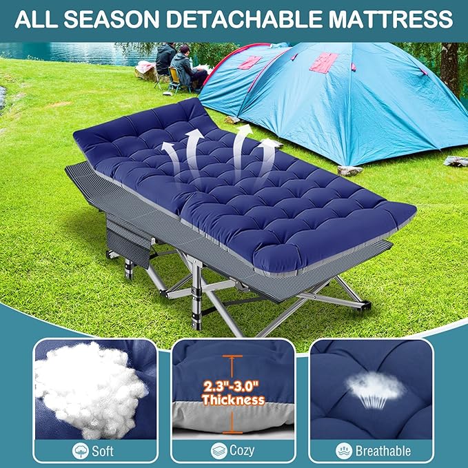 NAIZEA Oversized XXL Folding Camping Cot for Adults, Heavy Duty Outdoor Bed with Carry Bag, Portable Sleeping Bed for Outdoor Travel Camp Beach Vacation