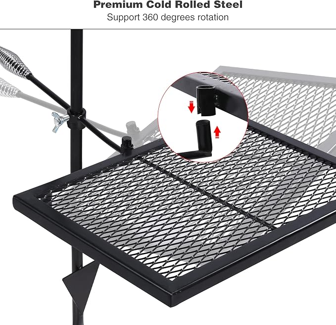 Lineslife Swivel Campfire Grill Grate, Adjustable Heavy Duty Steel Open Fire Grill Rack, Fire Pit Grill Grate Over Fire Pit with Carrying Bag for Outdoor Camping BBQ, Rectangle Black