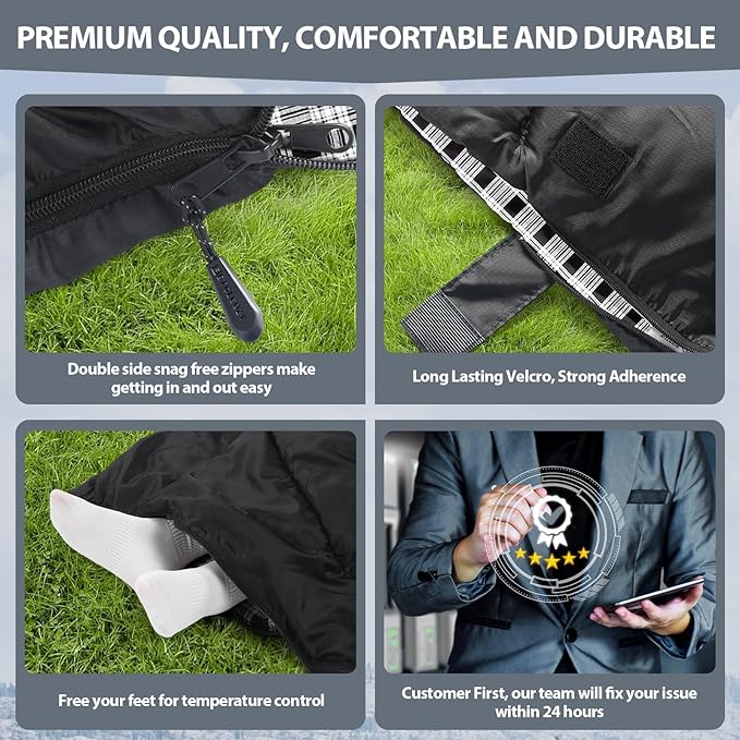 XL Queen Size 2 Person Double Sleeping Bag for Adults, Lightweight Compact with Flannel Liner & Thermolock Draft Tube, Machine Washable All Season Camping Travel