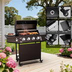 4-Burner Propane Gas Grill with Side Burner, 50,000 BTU Outdoor Gas BBQ Grill with Stainless Steel Grate, Easy-Clean Grease, Outdoor Cooking for Patio, Camping, Backyard