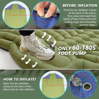 Double Sleeping Pad for Camping - Ultralight Camping Mattress with Pillow, Built-in Foot Pump, Compact Inflatable 2-Person Portable Mat for Backpacking, Hiking, Car Traveling, Beach, Tent