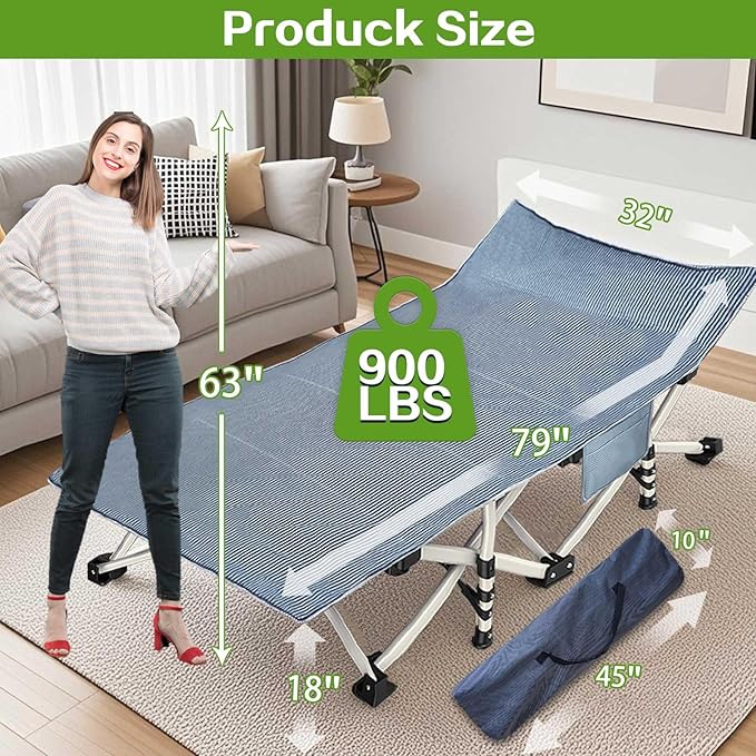Oversize Camping Cots Extra Width Camping Bed with Comfortable Mat 2 Pack XXL Sleeping Cots for Adults Cots with Carry Bag for Adults Portable Folding Cot Nap Office Vacation Indoor Easy to Set Up