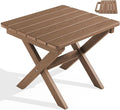 SERWALL Folding Outdoor Side Table, HDPE Adirondack End Table, No Assembly Required Small Table for Indoor and Outdoor Use, Brown