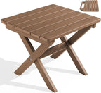 SERWALL Folding Outdoor Side Table, HDPE Adirondack End Table, No Assembly Required Small Table for Indoor and Outdoor Use, Brown