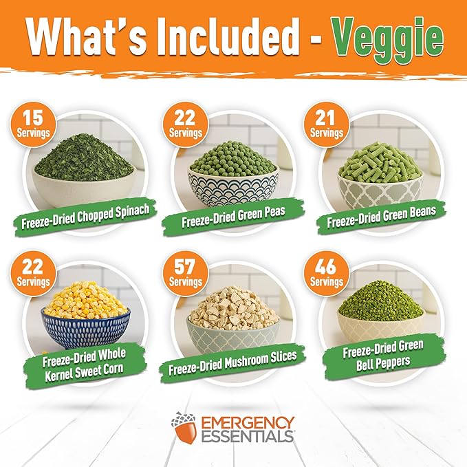 Emergency Essentials Ultimate Fruit & Veggie Kit | 12 Freeze-Dried & Dehydrated #10 Cans | 302 Servings | 30-Year Shelf Life Long-Term Food Storage | Emergency Preparedness Fruit Vegetable Variety Pack