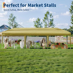 10x30 Pop Up Canopy with 8 SideWalls - Heavy Duty Outdoor Canopy Tent with Portable Roller Bag - 3 Adjustable Height, 4 Weight Bags, 8 Stakes & 6 Guy Ropes Included-Khaki