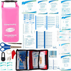 Boat First Aid Kit Waterproof, WELL-STRONG Marine Emergency Kit with Roll Top Dry Bag for Boating Fishing Kayaking – Water-Resistant Contents for Camping & Beach（Pink）
