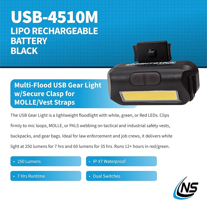 Nightstick USB-4510M Multi-Flood Gear Light w/MOLLE Clip - LiPo - Black