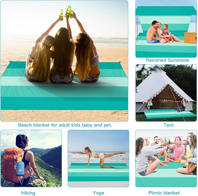 BYDOLL Beach Blanket 78''X81'' Waterproof Sandproof Suits1-4 Adults Oversized Lightweight Large Blanket Picnic Mat for Beach Sand Free Travel Camping Hiking Picnic