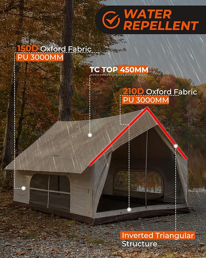 KingCamp Camping Tent with Floor 6-8 Person, Canvas Hot Tent with Stove Jack, Waterproof & Windproof Cabin Tent for Family Camping & Outdoor Parties