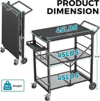 Ciokea Folding Outdoor Grill Cart with Wheels, Foldable Outdoor Grill Table with 27"x18" INCH Top, 3-Shelf Prep Table, Pizza Oven Stand, Metal Portable Kitchen Cart for BBQ Patio Camping (All Black)