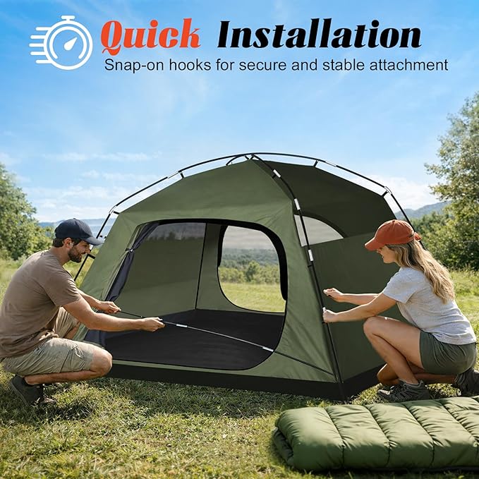 Tents for Camping 4 Person with 2 Doors and Rainfly, Camping Tents Waterproof Windproof, Large Mesh Ventilation, Easy Setup Windproof Family Tent for Outdoor Camping Hiking Backpacking