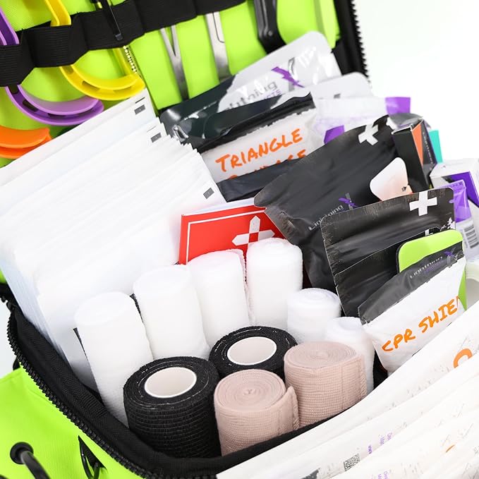 Lightning X Mid-Sized First Responder EMT Bag | LXMB25 | Fully Stocked w/ 240+ First Aid, EMS & Trauma Supplies - Fluorescent Yellow