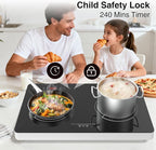 Double Induction Cooktop, 2 Burner Induction Burner 20 Temperature & Power Levels Portable Electric Stove Countertop Burners, Knob Control, Child Safety Lock & 4H Timer, Auto Shut-Off