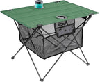 Lightweight Camping Table - Portable Folding Beach Side Table w/2 Cup Holders & Large Storage Basket, Compact Fold for Tailgate Travel Outdoor Fishing Picnic | 29.2" W x 21.7" D (Green)
