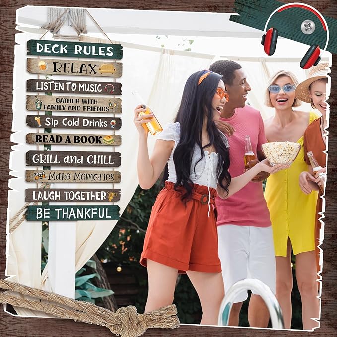 Tatuo Deck Rules Wooden Signs Funny Rules Signs Decorative Outdoor Regulations Plaque Wall Decor for Bar Campsite Cabin Tent Deck Sign Backyard Outdoors Home 11 x17 Inch