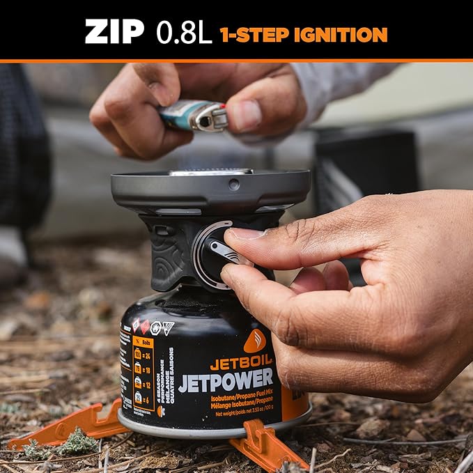 Jetboil Zip 0.8L Portable Fast Boil Stove with Easy-Turn Knob Igniter for Backpacking and Camping, Propane/Isobutane Burner