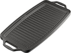 Bakken 19” Reversible Cast Iron Griddle, Flat & Grill Side, Dual Burner Cooking Plate for Pancakes, Meats & Veggies, Pre-Seasoned, Nonstick, Oven & Campfire Safe, Heavy-Duty Griddle Top with Mitt