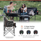 ARROWHEAD OUTDOOR 57" Wide Duo Foldable Heated Camping Loveseat Chair with 3-Stage Heating, Large Cup Holders, Glass Holders, Side Pockets, and Storage Pouches