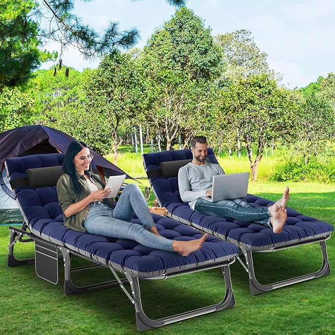 LILYPELLE Folding Outside Chaise Lounge Chair with Mattress, 5 Position Adjustable Patio Folding Lounge Chair Reclining Chairs Perfect for Sunbathing, Camping, Pool, Beach, Patio
