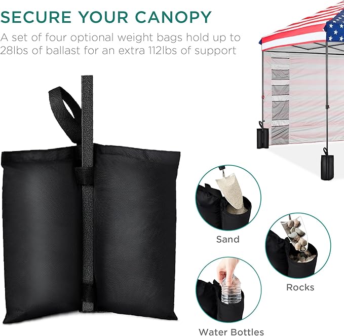 Best Choice Products 10x10ft Pop Up Canopy Tent with Sidewall, 1 Person 1 Minute Set Up, Carry Case, 4 Weight Bags - American Flag