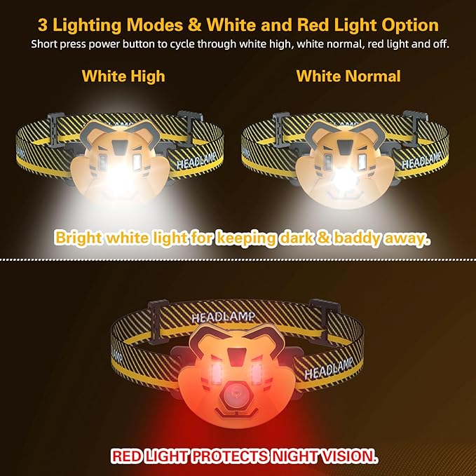 COSOOS LED Rechargeable Headlamp for Kids Flashlight Camping Gear, Outdoor Head Lamp for Boy Girl, 2.6oz Lightweight Headlight, Birthday Gift