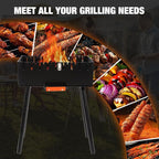 Lineslife Portable Charcoal Grill, Foldable Heavy Duty Metal Mangal BBQ Kabob Grill for Outdoor Backyard Camping Picnic Travel Cooking Hiking