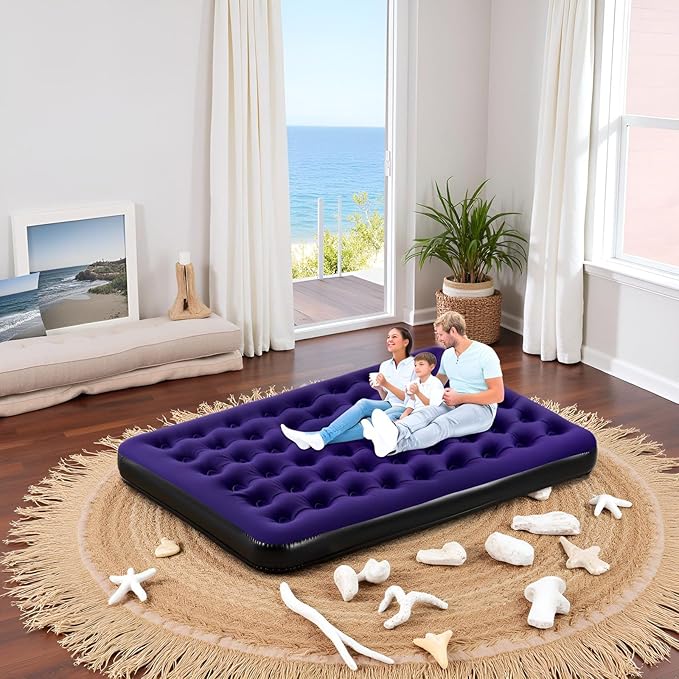 King Size Camping Air Mattress Bed with Air Pump,80"x 72"Thickened Portable Blow Up Inflatable Air Mattress,Travel Sleeping Bed Pad for Camping Home Hiking
