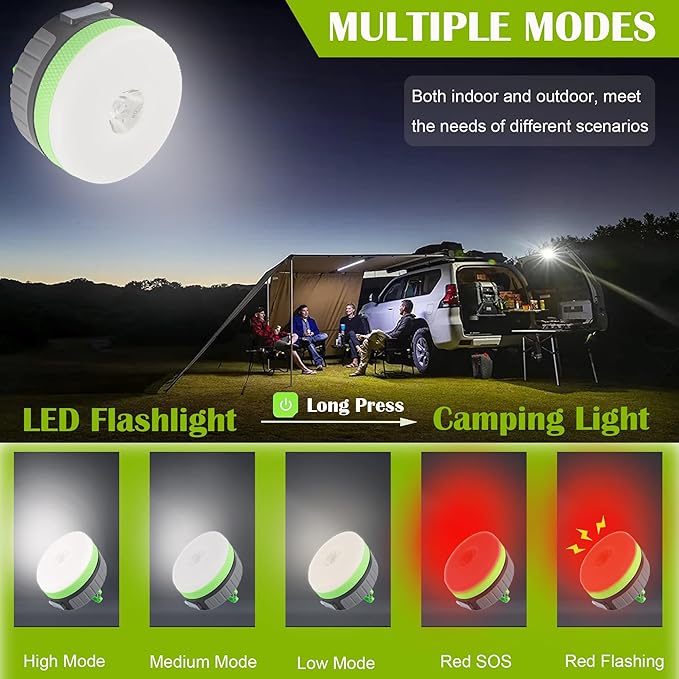 LIT-PaTH LED Camping Lantern, Rechargeable Light with Magnet Base, 2200 mAh, Survival Kit for Emergency, Hurricane, Outage, Medium Green, 1 Pack
