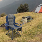 Northroad Oversized Portable Camping Chair, Full Padded Outdoor Folding Chair Support 350 LBS, Heavy Duty Lawn Chair with Cup Holder, Cooler Bag, Lumbar Support, Head Pocket for Adult-Blue