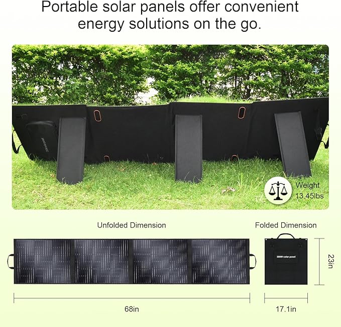 SolarPlay 200W Portable Solar Panel, Foldable IP65 Waterproof with Adjustable Kickstands, Compatible with Power Stations & Solar Generators for RVs, Camping, Power Backup
