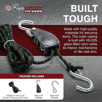 Rope Ratchet 1/2" with Locking Pulley, Adjustable Hanger for Grow Lights, Canopies, Kayaks, Tents, Camping, 8' Braided Polypropylene Rope, 500 lb Capacity, Ideal for Roof Rack, Tarp, Canoe Tie Downs