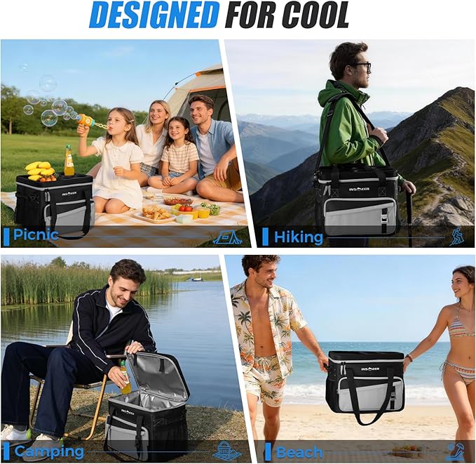 INSMEER Soft Cooler Bag with Hard Shell & 4 Cup Holders, 55 Cans 40L Collapsible Soft Sided Cooler, 100% Leakproof Insulated Cooler Bag Portable for Beach Travel Camping Picnic