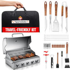 SpartaSake Premium Stainless Steel BBQ Grilling Accessories with Wood Handles - Barbecue Gill Accessories Set for Blackstone Griddle - Outdoor Camping Grill Set for BBQ for Dad Men Women (24-Pack)
