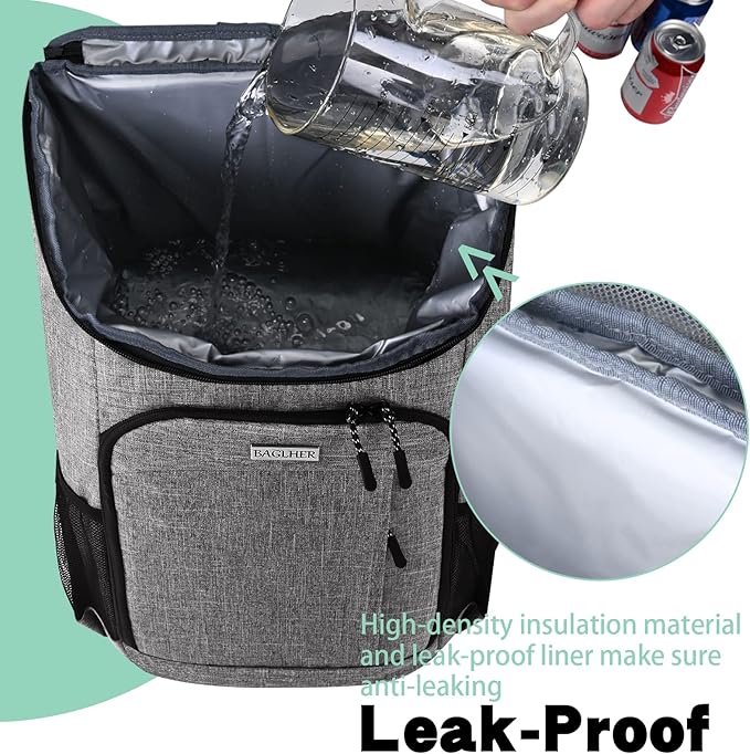 BAGLHER Lightweight Insulated Cooler Backpack - 30 Cans, Leak-Proof for Lunch, Picnic, Hiking, Camping Trips